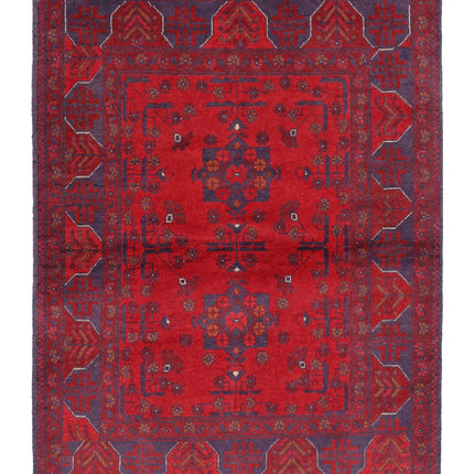 Afghan 3' 4" X 4' 9" Hand Knotted Wool Rug 3' 4" X 4' 9" (101 X 145) / Red / Wool