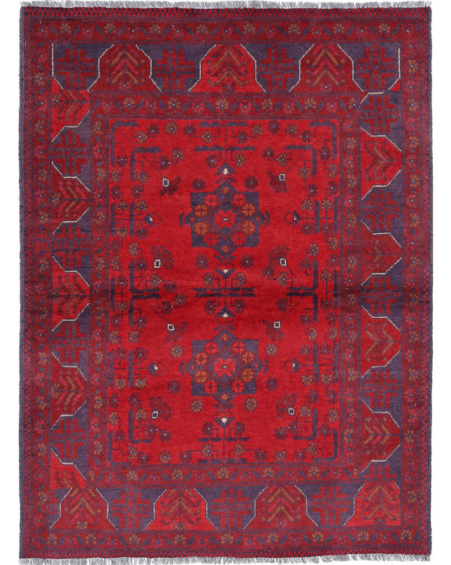 Afghan 3' 4" X 4' 9" Hand Knotted Wool Rug 3' 4" X 4' 9" (101 X 145) / Red / Wool