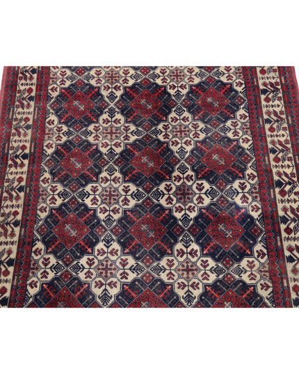 Afghan 3' 3" X 4' 10" Hand Knotted Wool Rug 3' 3" X 4' 10" (99 X 147) / Ivory / Wool