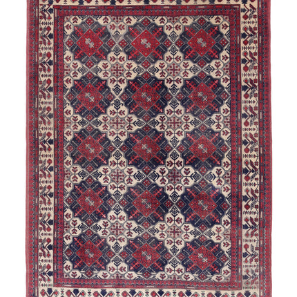 Afghan 3' 3" X 4' 10" Hand Knotted Wool Rug 3' 3" X 4' 10" (99 X 147) / Ivory / Wool