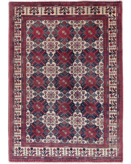 Afghan 3' 3" X 4' 10" Hand Knotted Wool Rug 3' 3" X 4' 10" (99 X 147) / Ivory / Wool