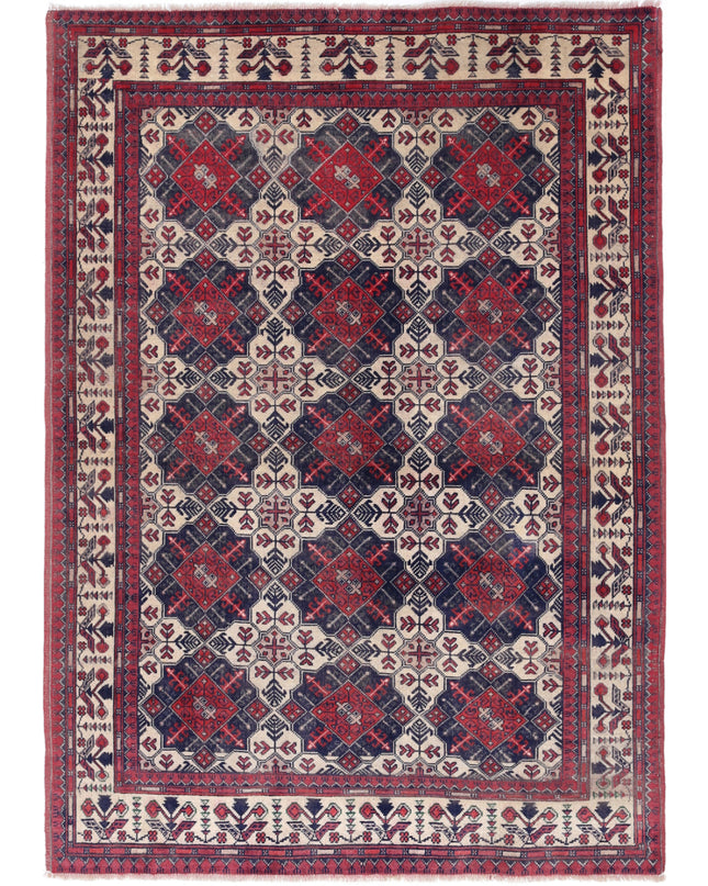 Afghan 3' 3" X 4' 10" Hand Knotted Wool Rug 3' 3" X 4' 10" (99 X 147) / Ivory / Wool