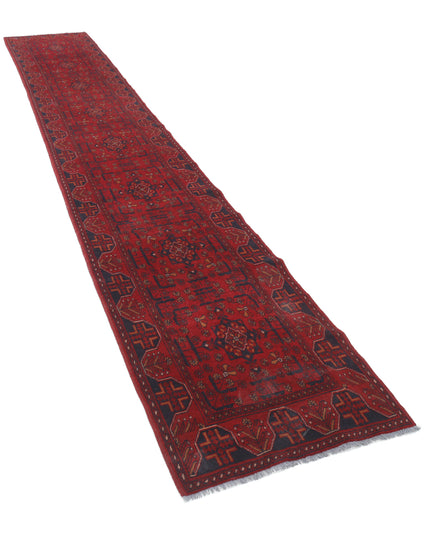 Afghan 2' 6" X 15' 11" Hand Knotted Wool Rug 2' 6" X 15' 11" (76 X 485) / Red / Wool