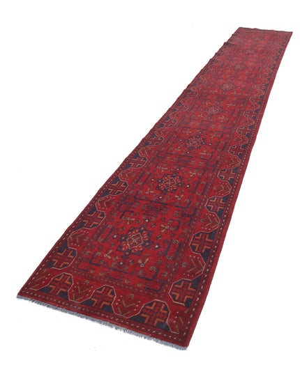 Afghan 2' 6" X 15' 11" Hand Knotted Wool Rug 2' 6" X 15' 11" (76 X 485) / Red / Wool