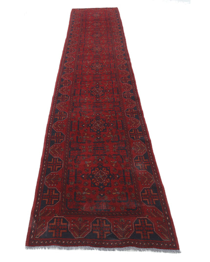 Afghan 2' 6" X 15' 11" Hand Knotted Wool Rug 2' 6" X 15' 11" (76 X 485) / Red / Wool