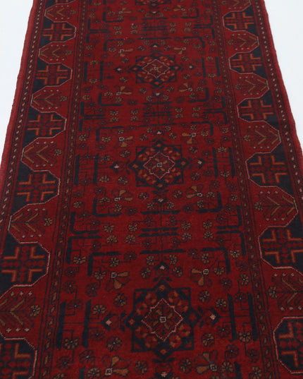 Afghan 2' 6" X 15' 11" Hand Knotted Wool Rug 2' 6" X 15' 11" (76 X 485) / Red / Wool