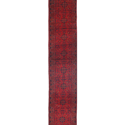 Afghan 2' 7" X 15' 11" Hand Knotted Wool Rug 2' 7" X 15' 11" (79 X 485) / Red / Wool