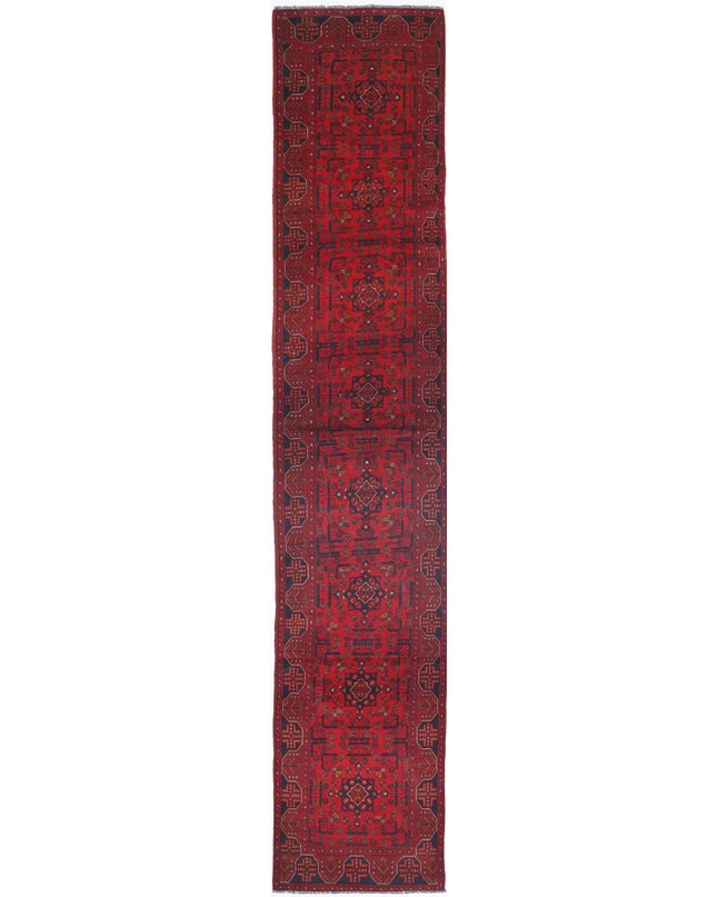 Afghan 2' 7" X 15' 11" Hand Knotted Wool Rug 2' 7" X 15' 11" (79 X 485) / Red / Wool