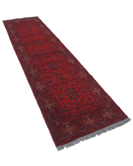 Afghan 2' 8" X 9' 7" Hand Knotted Wool Rug 2' 8" X 9' 7" (81 X 292) / Red / Wool