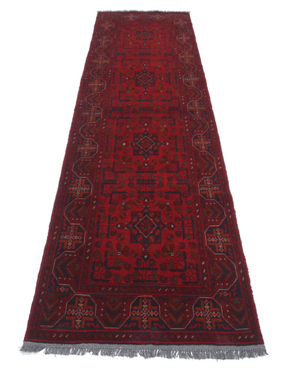 Afghan 2' 8" X 9' 7" Hand Knotted Wool Rug 2' 8" X 9' 7" (81 X 292) / Red / Wool