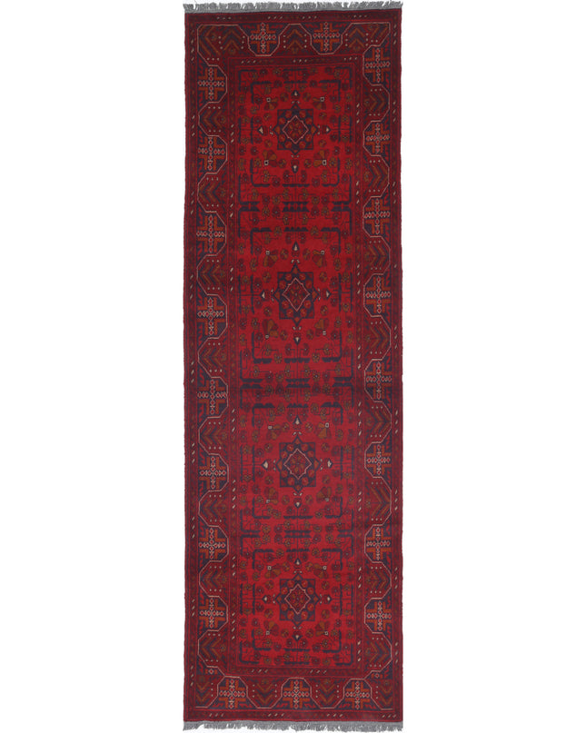 Afghan 2' 8" X 9' 7" Hand Knotted Wool Rug 2' 8" X 9' 7" (81 X 292) / Red / Wool