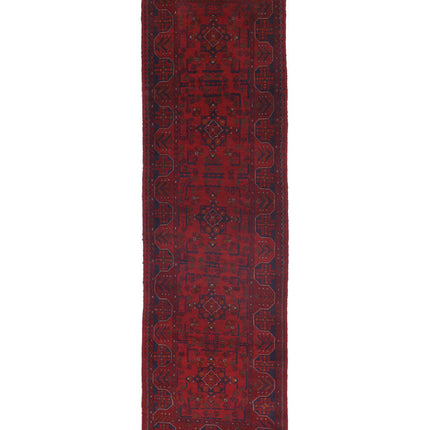 Afghan 2' 7" X 9' 7" Hand Knotted Wool Rug 2' 7" X 9' 7" (79 X 292) / Red / Wool