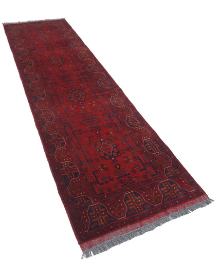 Afghan 2' 7" X 9' 3" Hand Knotted Wool Rug 2' 7" X 9' 3" (79 X 282) / Red / Wool