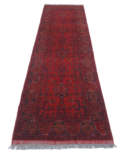 Afghan 2' 7" X 9' 3" Hand Knotted Wool Rug 2' 7" X 9' 3" (79 X 282) / Red / Wool