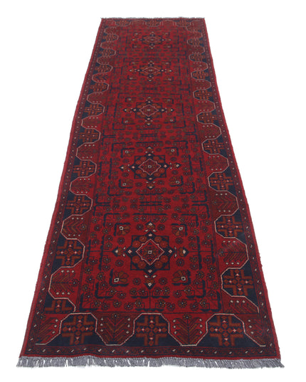 Afghan 2' 8" X 9' 3" Hand Knotted Wool Rug 2' 8" X 9' 3" (81 X 282) / Red / Wool
