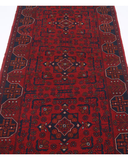 Afghan 2' 8" X 9' 3" Hand Knotted Wool Rug 2' 8" X 9' 3" (81 X 282) / Red / Wool