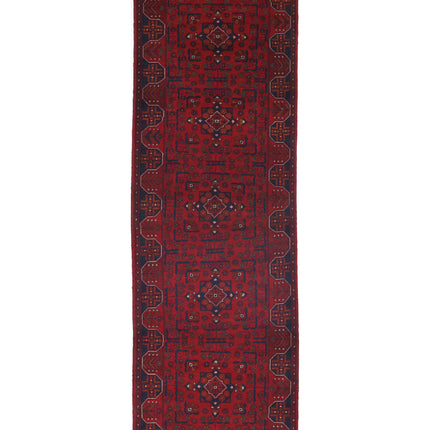 Afghan 2' 8" X 9' 3" Hand Knotted Wool Rug 2' 8" X 9' 3" (81 X 282) / Red / Wool