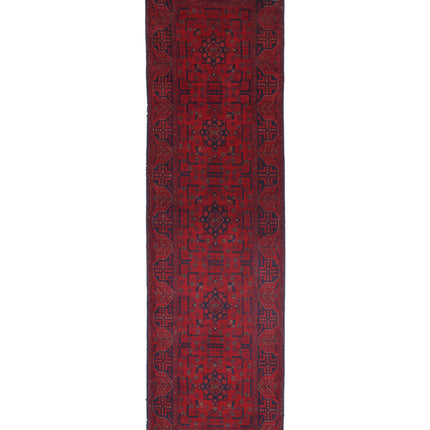 Afghan 2' 7" X 9' 5" Hand Knotted Wool Rug 2' 7" X 9' 5" (79 X 287) / Red / Wool