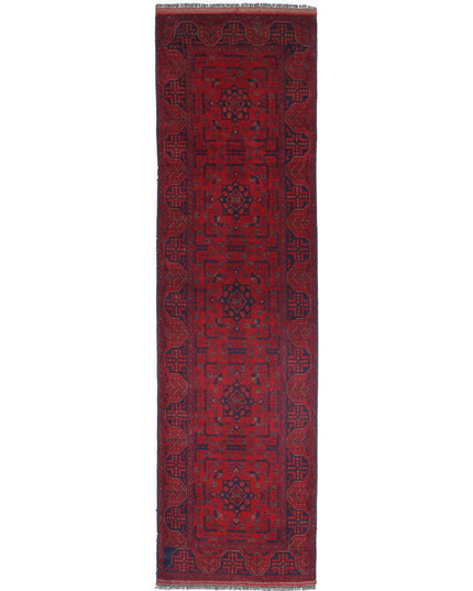 Afghan 2' 7" X 9' 5" Hand Knotted Wool Rug 2' 7" X 9' 5" (79 X 287) / Red / Wool