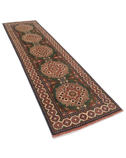 Afghan 2' 11" X 10' 2" Hand Knotted Wool Rug 2' 11" X 10' 2" (89 X 310) / Green / Wool