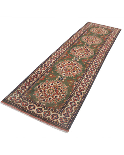 Afghan 2' 11" X 10' 2" Hand Knotted Wool Rug 2' 11" X 10' 2" (89 X 310) / Green / Wool