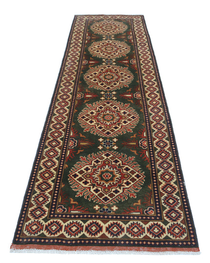 Afghan 2' 11" X 10' 2" Hand Knotted Wool Rug 2' 11" X 10' 2" (89 X 310) / Green / Wool