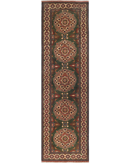 Afghan 2' 11" X 10' 2" Hand Knotted Wool Rug 2' 11" X 10' 2" (89 X 310) / Green / Wool