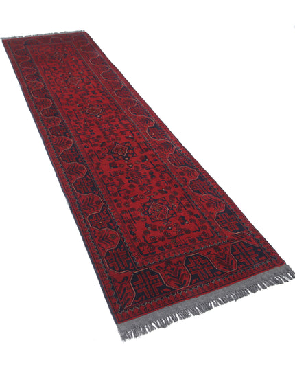 Afghan 2' 7" X 9' 5" Hand Knotted Wool Rug 2' 7" X 9' 5" (79 X 287) / Red / Wool
