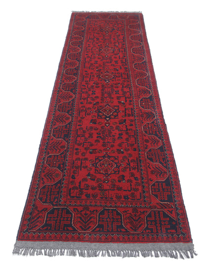 Afghan 2' 7" X 9' 5" Hand Knotted Wool Rug 2' 7" X 9' 5" (79 X 287) / Red / Wool