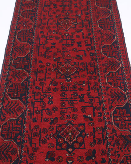 Afghan 2' 7" X 9' 5" Hand Knotted Wool Rug 2' 7" X 9' 5" (79 X 287) / Red / Wool