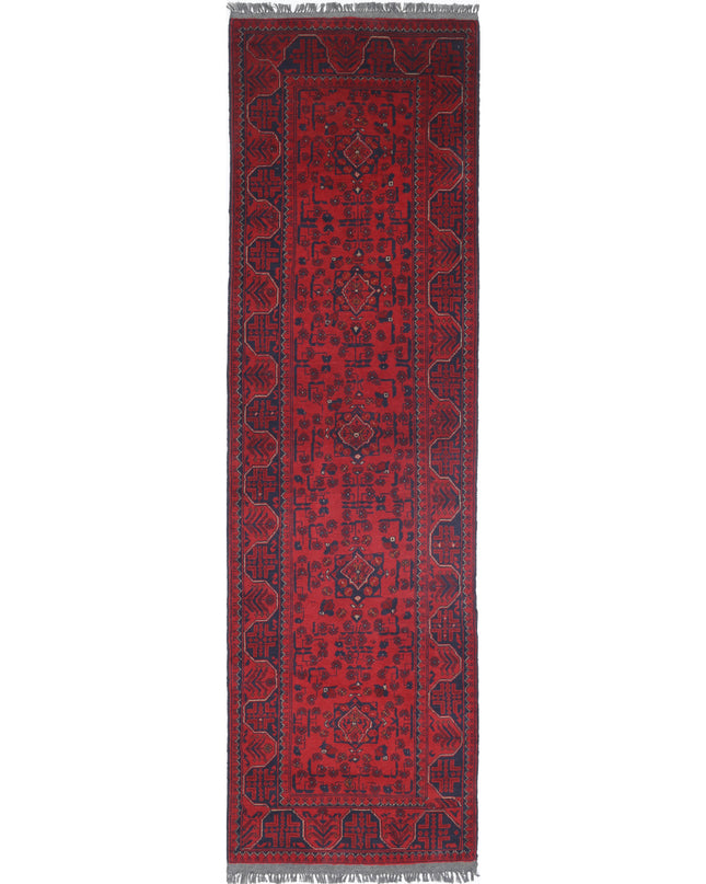 Afghan 2' 7" X 9' 5" Hand Knotted Wool Rug 2' 7" X 9' 5" (79 X 287) / Red / Wool