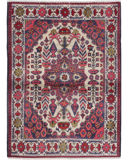 Afghan 2' 8" X 3' 10" Hand Knotted Wool Rug 2' 8" X 3' 10" (81 X 117) / Ivory / Wool