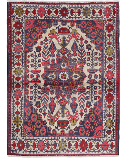 Afghan 2' 8" X 3' 10" Hand Knotted Wool Rug 2' 8" X 3' 10" (81 X 117) / Ivory / Wool