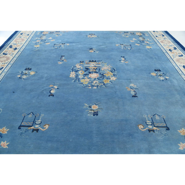 Aubusson 11' 10" X 14' 8" Wool Hand-Knotted Rug 11' 10" X 14' 8" (361 X 447) / Blue / Ivory