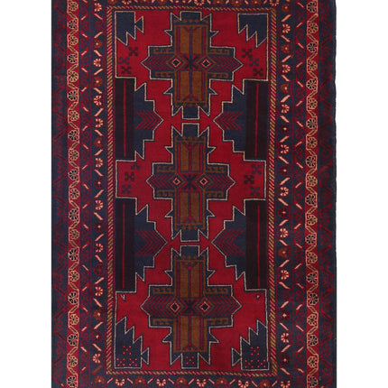 Baluch 3' 0" X 4' 9" Hand Knotted Wool Rug 3' 0" X 4' 9" (91 X 145) / Red / Wool