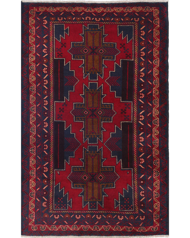 Baluch 3' 0" X 4' 9" Hand Knotted Wool Rug 3' 0" X 4' 9" (91 X 145) / Red / Wool
