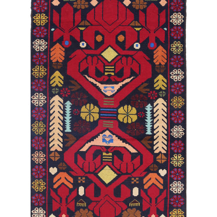 Baluch 2' 9" X 4' 7" Hand Knotted Wool Rug 2' 9" X 4' 7" (84 X 140) / Red / Wool
