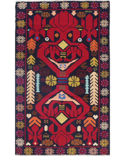 Baluch 2' 9" X 4' 7" Hand Knotted Wool Rug 2' 9" X 4' 7" (84 X 140) / Red / Wool