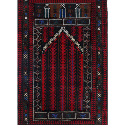 Baluch 3' 0" X 4' 10" Hand Knotted Wool Rug 3' 0" X 4' 10" (91 X 147) / Red / Wool