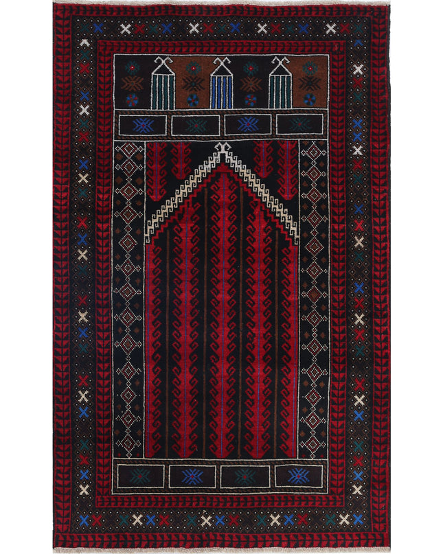 Baluch 3' 0" X 4' 10" Hand Knotted Wool Rug 3' 0" X 4' 10" (91 X 147) / Red / Wool