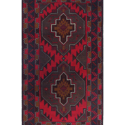 Baluch 2' 1" X 5' 1" Hand Knotted Wool Rug 2' 1" X 5' 1" (63 X 155) / Red / Wool