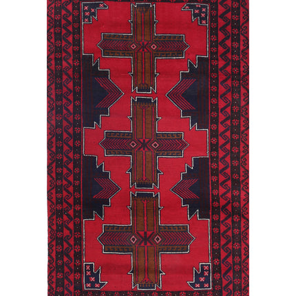 Baluch 2' 10" X 4' 9" Hand Knotted Wool Rug 2' 10" X 4' 9" (86 X 145) / Red / Wool
