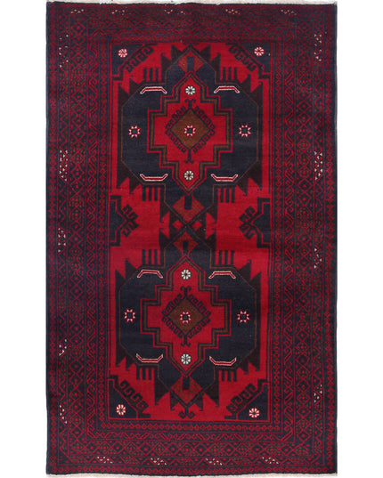 Baluch 3' 0" X 4' 11" Hand Knotted Wool Rug 3' 0" X 4' 11" (91 X 150) / Red / Wool