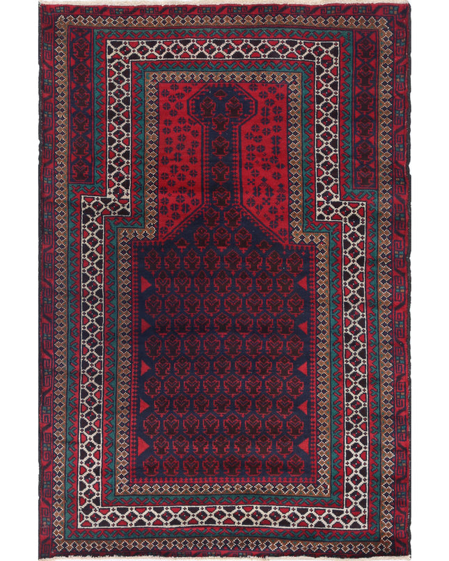 Baluch 3' 2" X 4' 9" Hand Knotted Wool Rug 3' 2" X 4' 9" (97 X 145) / Red / Wool