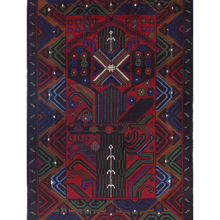 Baluch 3' 0" X 4' 8" Hand Knotted Wool Rug 3' 0" X 4' 8" (91 X 142) / Red / Wool
