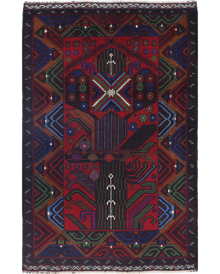 Baluch 3' 0" X 4' 8" Hand Knotted Wool Rug 3' 0" X 4' 8" (91 X 142) / Red / Wool
