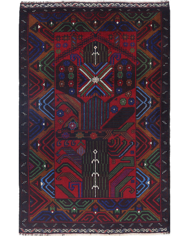 Baluch 3' 0" X 4' 8" Hand Knotted Wool Rug 3' 0" X 4' 8" (91 X 142) / Red / Wool