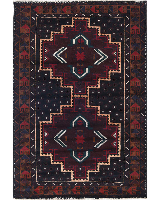 Baluch 3' 2" X 4' 9" Hand Knotted Wool Rug 3' 2" X 4' 9" (97 X 145) / Red / Wool