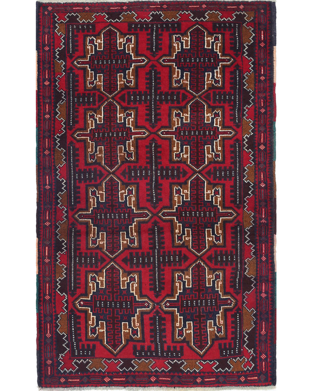 Baluch 2' 9" X 4' 6" Hand Knotted Wool Rug 2' 9" X 4' 6" (84 X 137) / Red / Wool