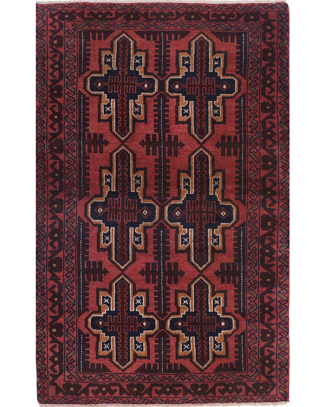 Baluch 2' 9" X 4' 6" Hand Knotted Wool Rug 2' 9" X 4' 6" (84 X 137) / Red / Wool